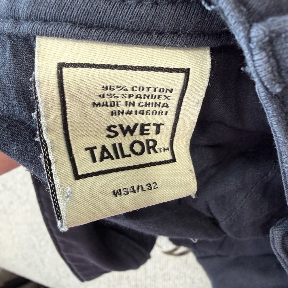 SWET TAILOR Pants Mens 34x32 Navy Tapered All in Jean Stretch Cotton - Picture 5 of 7